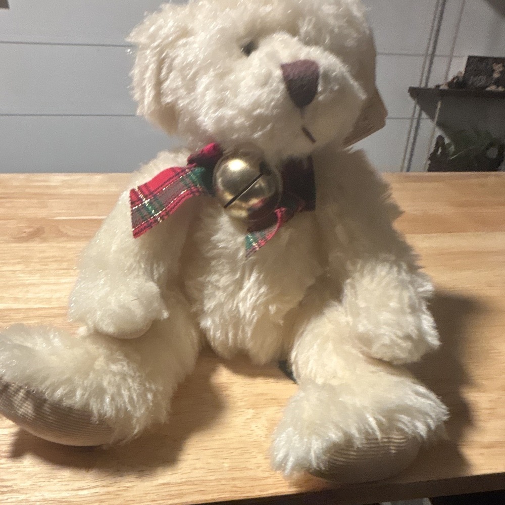 Russ Bears From The Past Sleighbells 15in White Plush Bear w/ Bell & Bow